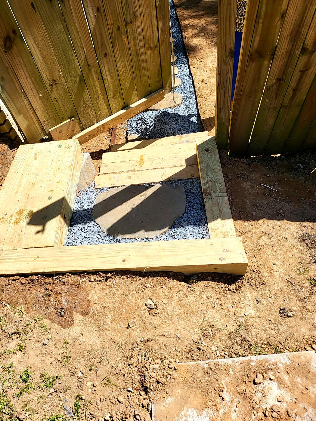 Garden steps and path under construction by Damaso Landscaping, Atlanta GA